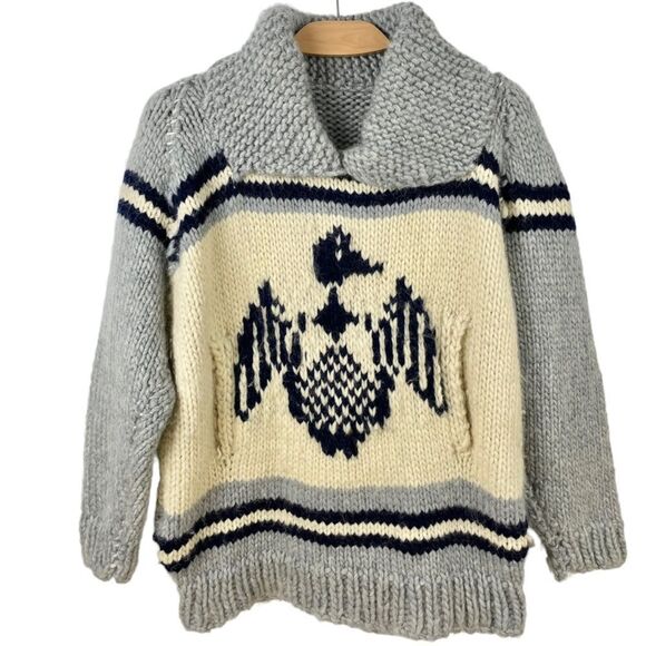Handmade Unisex 100% Wool Duck Cowichan Pullover Sweater Size L - Picture 2 of 6